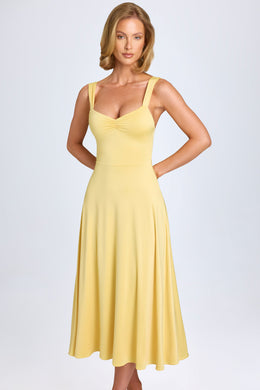 Sweetheart-Neck Ruched Midaxi Dress in Pastel Yellow