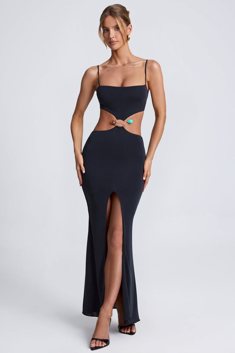 Hardware Detail Cut-Out Maxi Dress in Black - 1