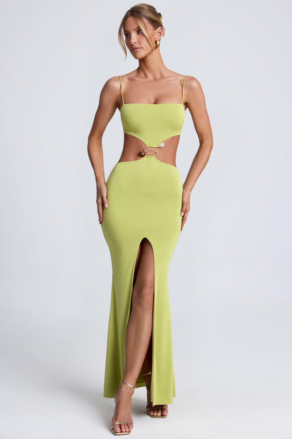 Hardware Detail Cut-Out Maxi Dress in Olive Green Hardware Detail Cut-Out Maxi Dress in Olive Green