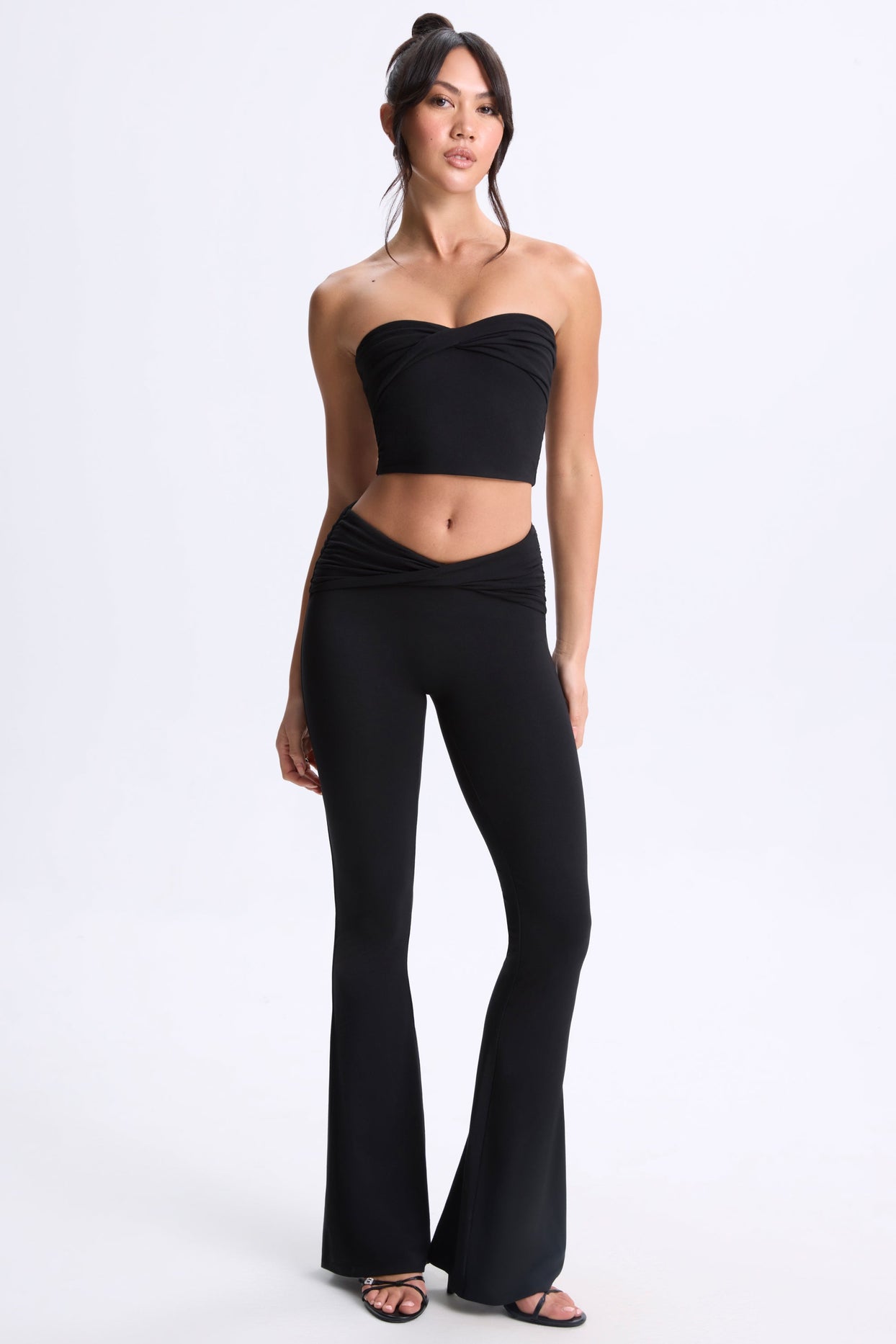 Petite Twist-Front Flared Trousers in Black