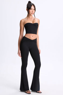 Petite Twist-Front Flared Trousers in Black