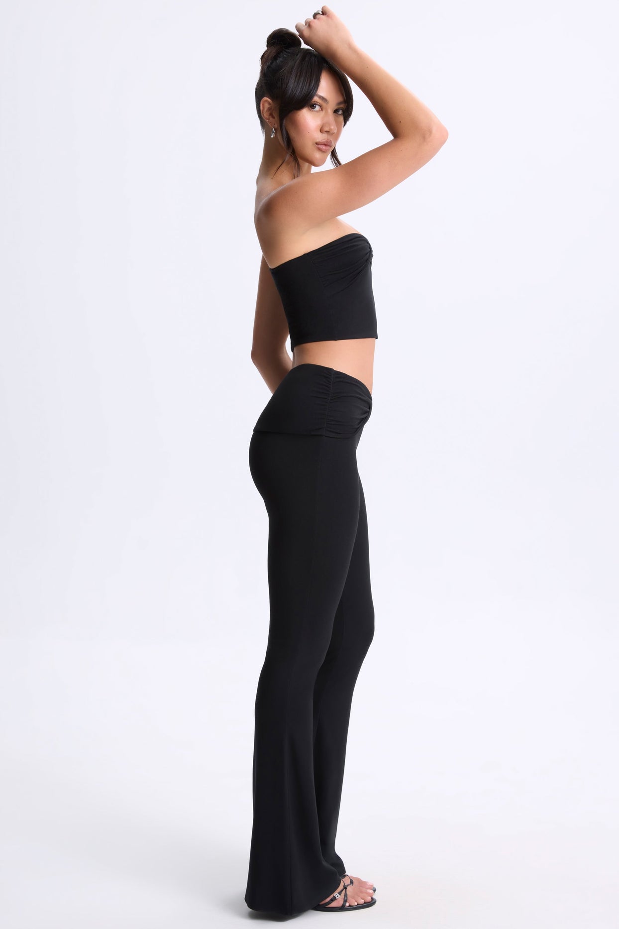 Tall Twist-Front Flared Trousers in Black