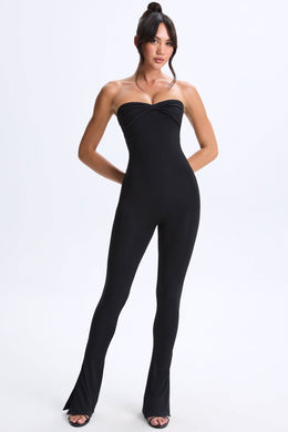 Tall Twist-Front Split Hem Flared Jumpsuit in Black