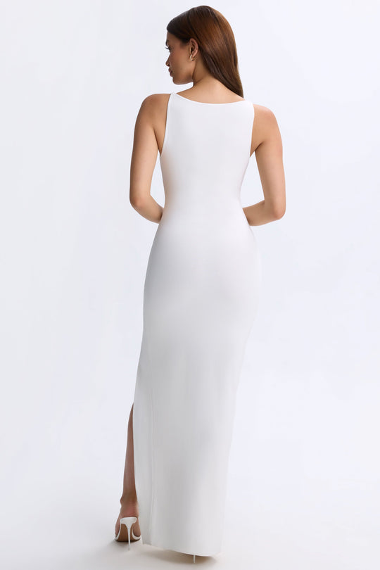 Plunge Cut-Out Maxi Dress in White | Oh Polly