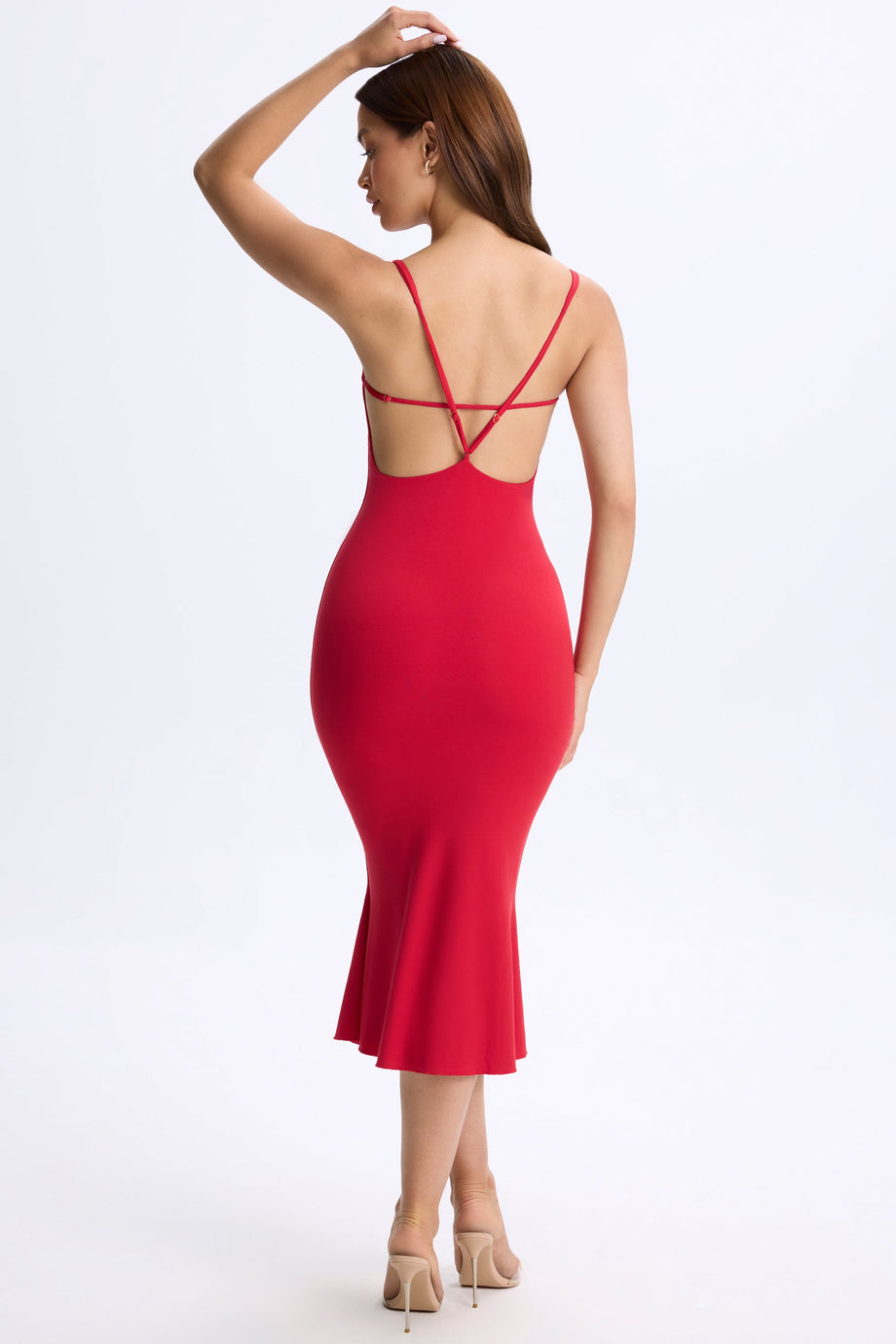 Modal Plunge Open-Back Midaxi Dress in Cherry Red
