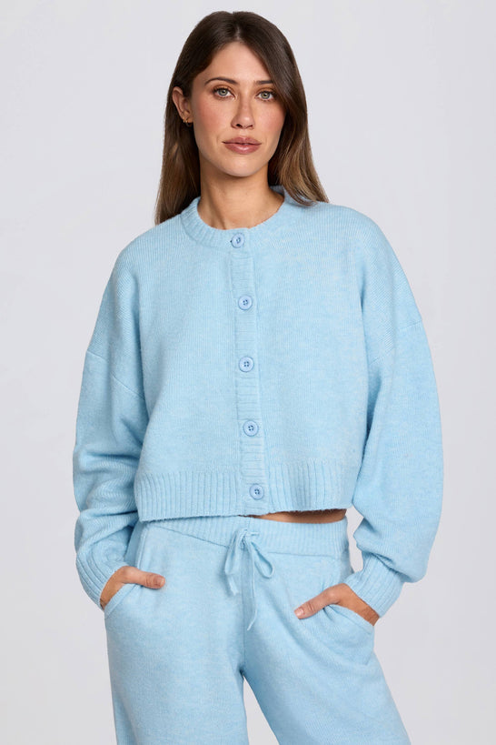 Knit Cropped Cardigan in Powder Blue