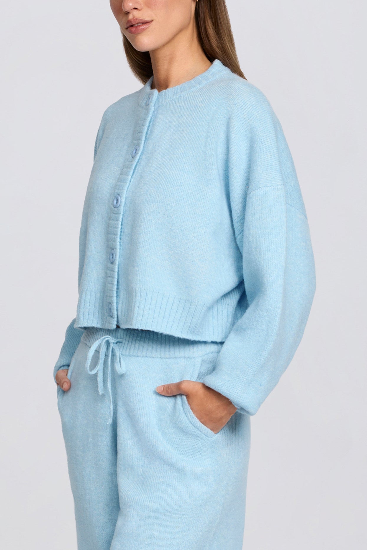 Knit Cropped Cardigan in Powder Blue