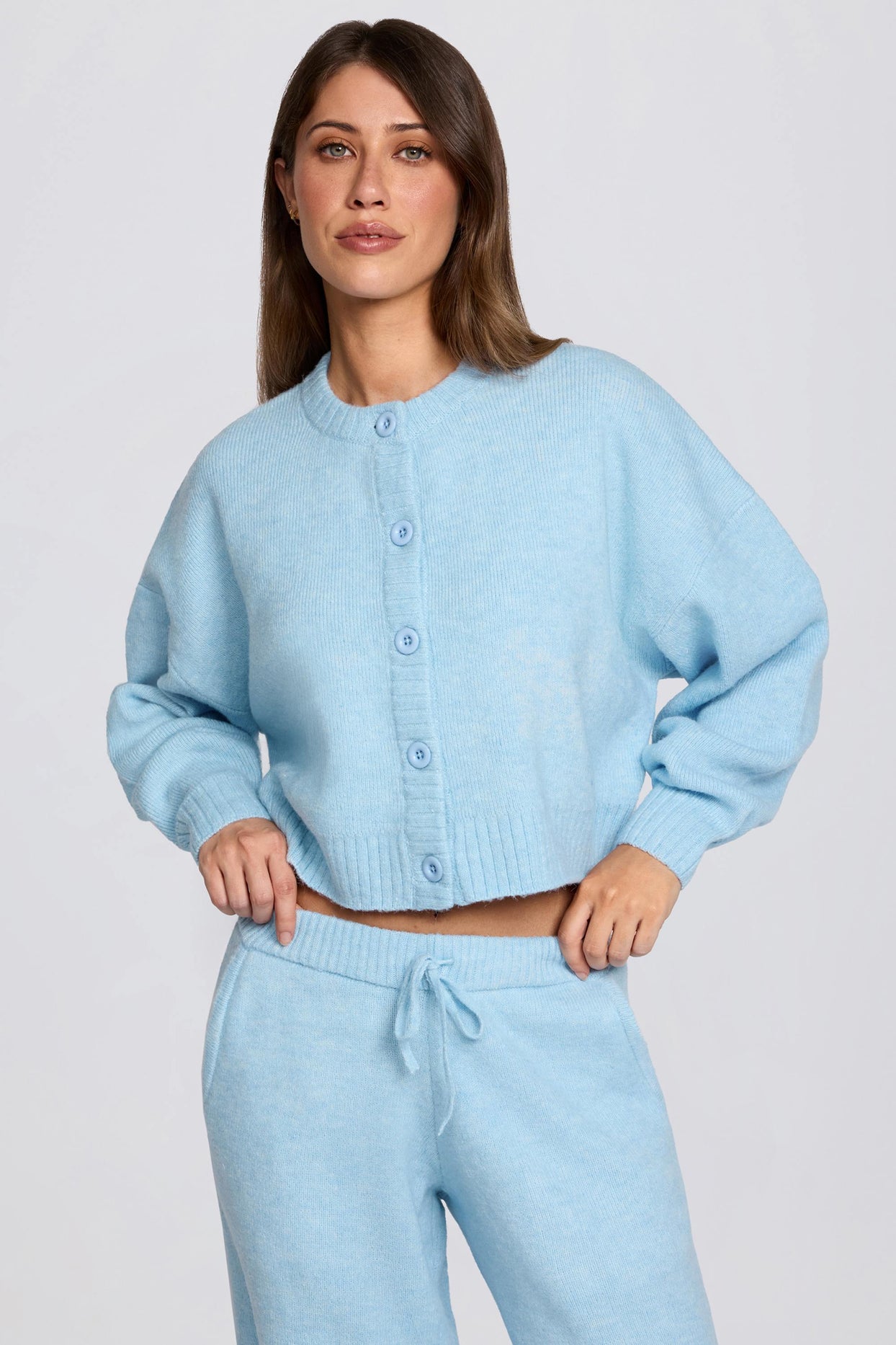 Knit Cropped Cardigan in Powder Blue