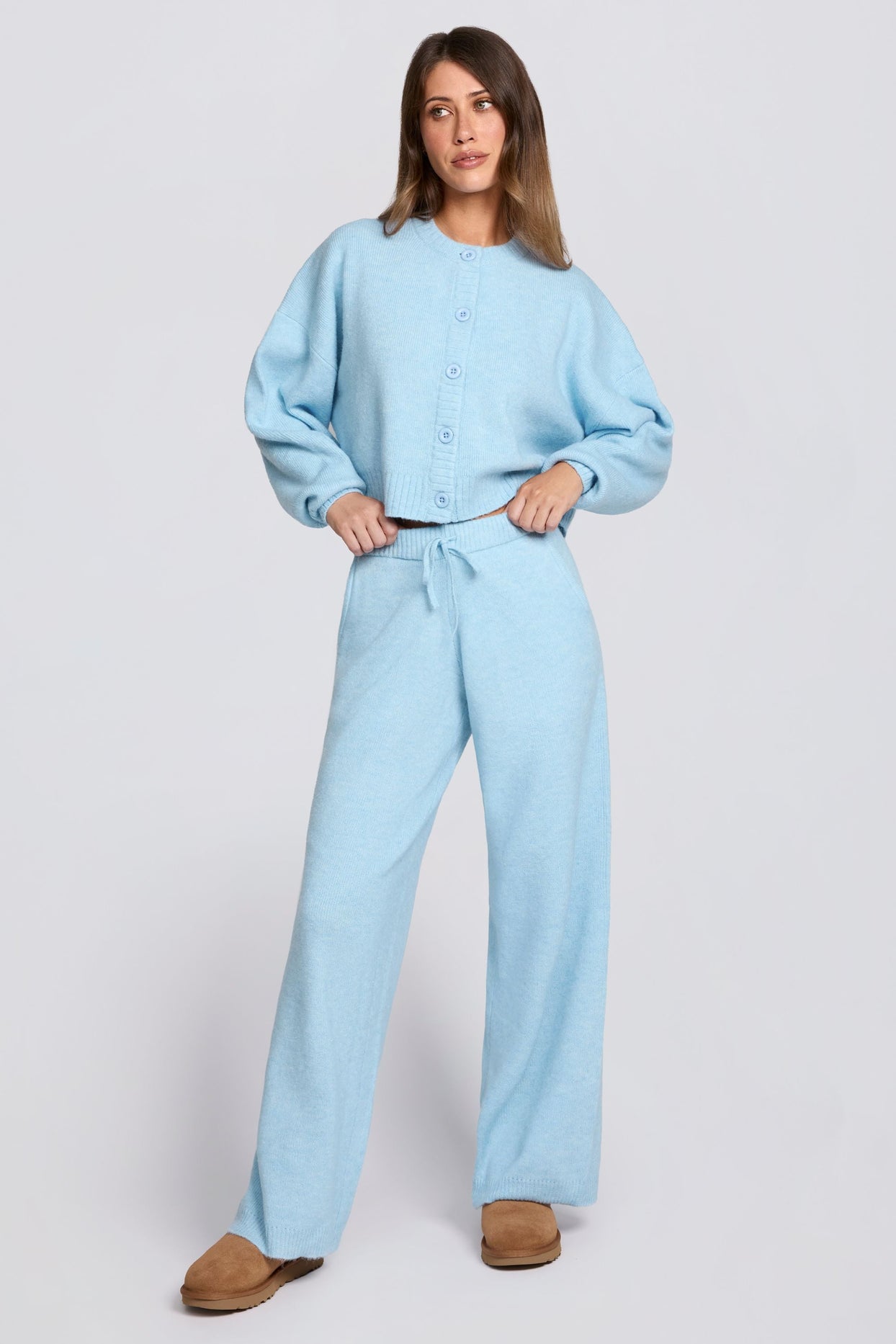 Knit Cropped Cardigan in Powder Blue