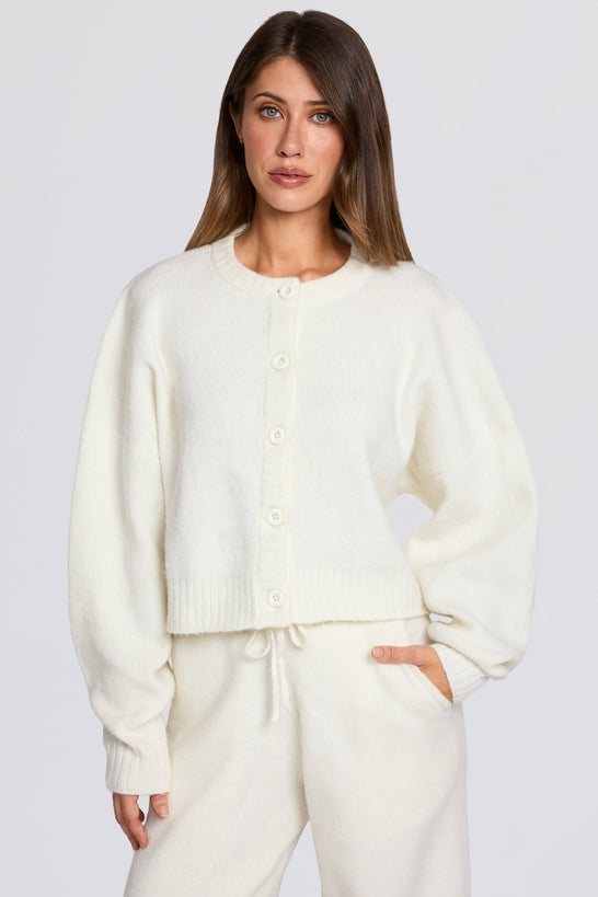 Knit Cropped Cardigan in Ivory