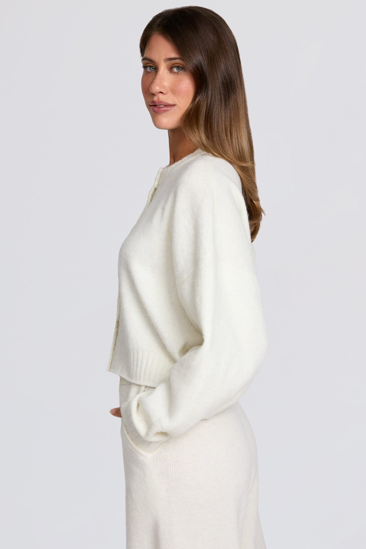 Knit Cropped Cardigan in Ivory
