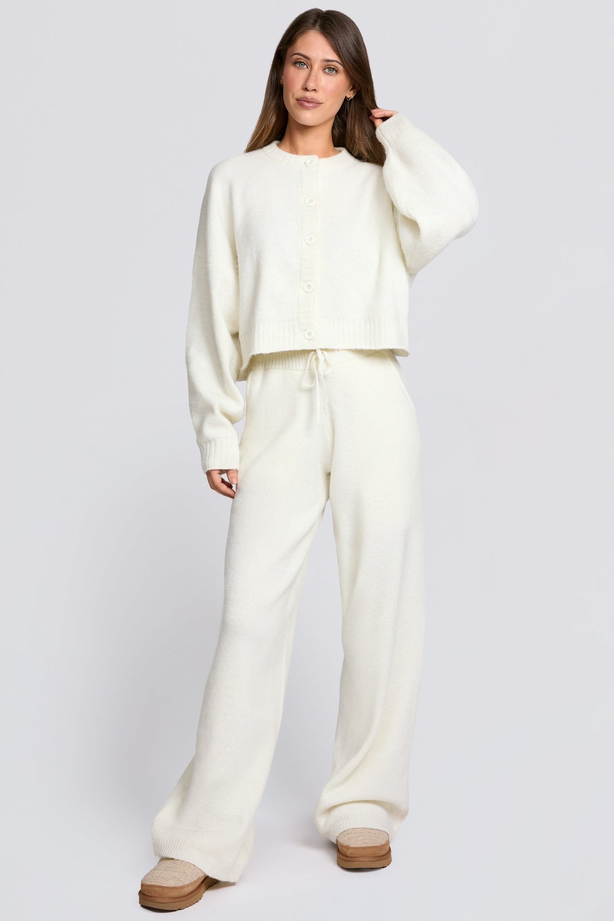 Knit Cropped Cardigan in Ivory