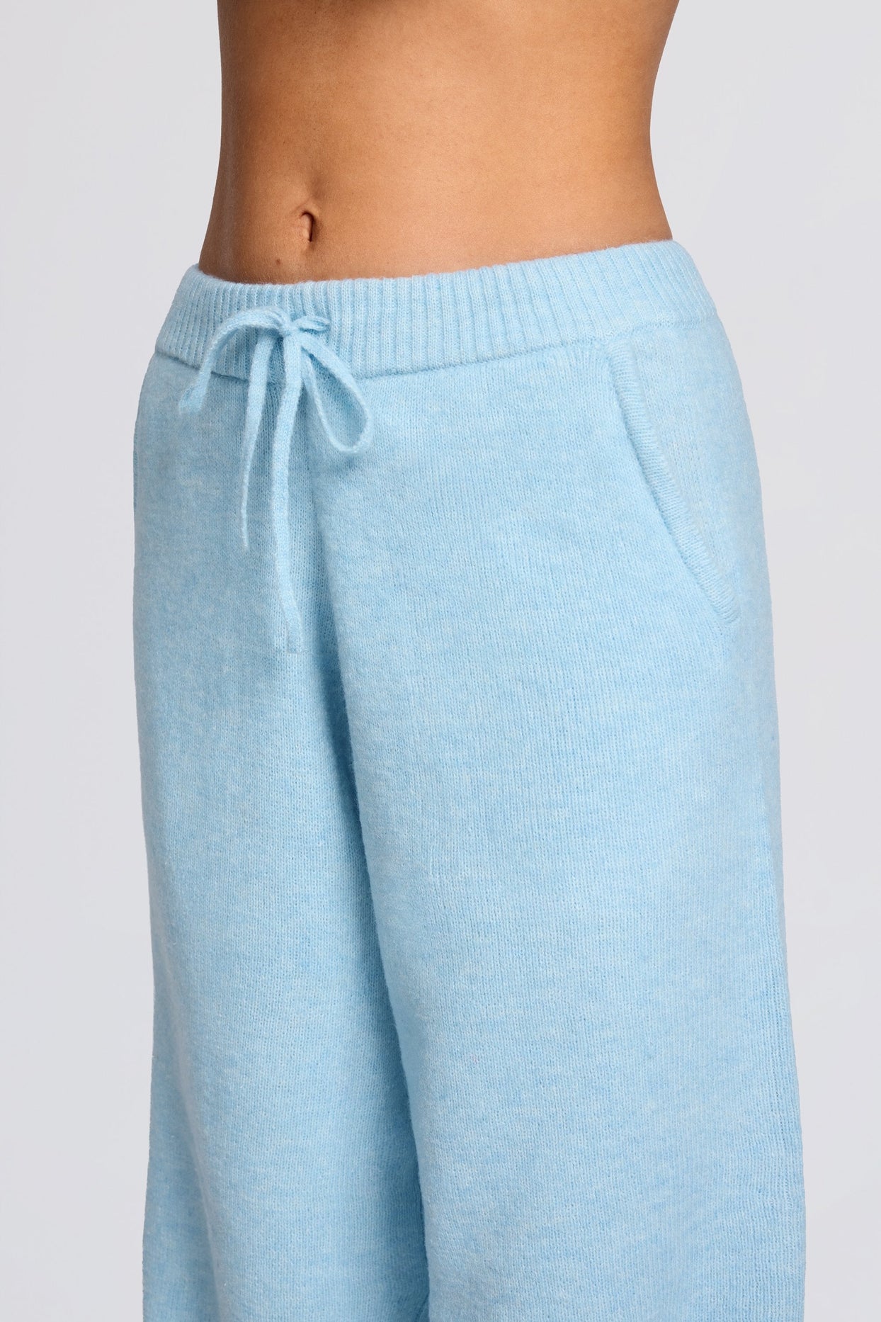 Knit Mid-Rise Wide-Leg Joggers in Powder Blue