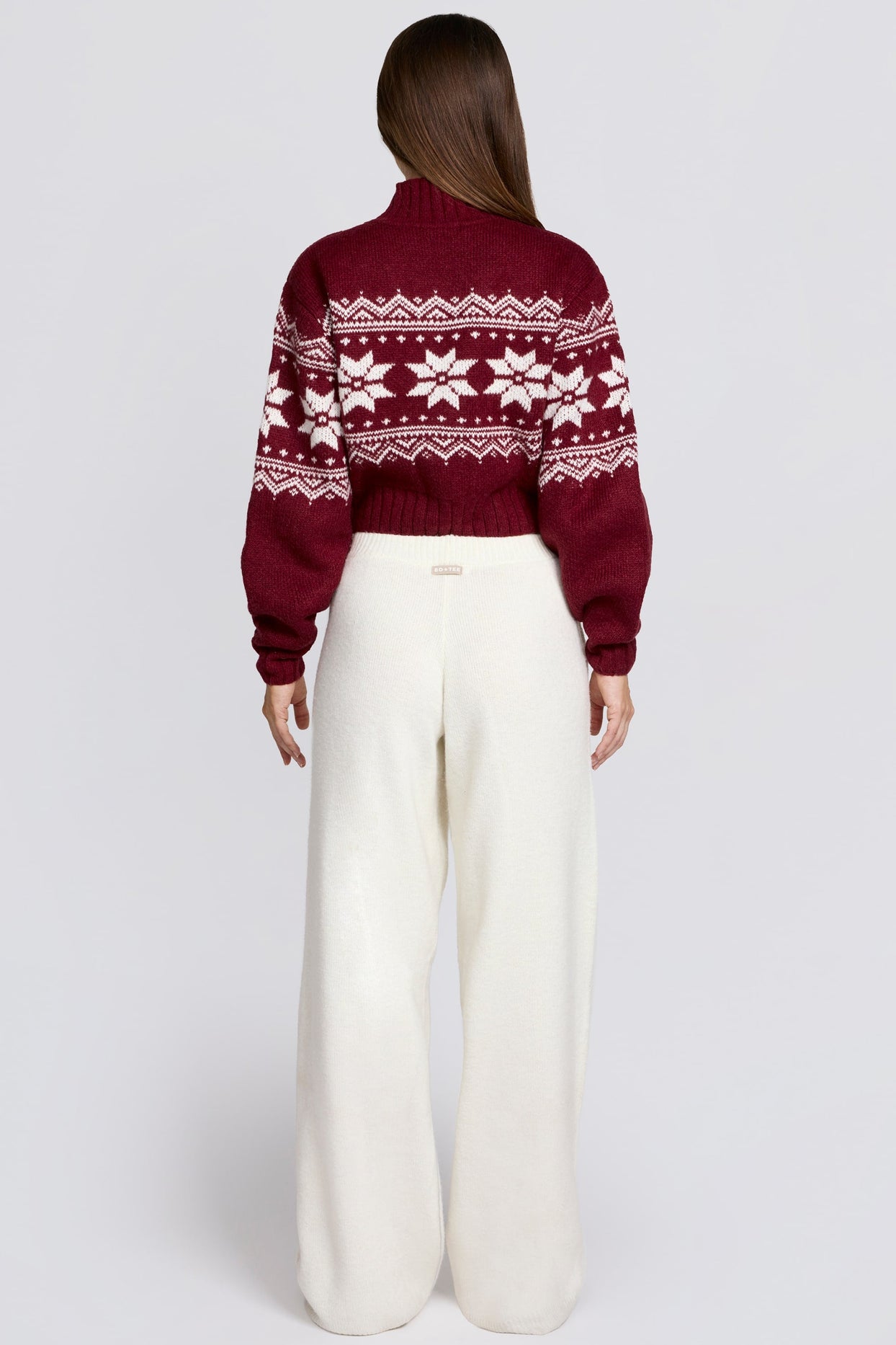 Knit Mid-Rise Wide-Leg Joggers in Ivory