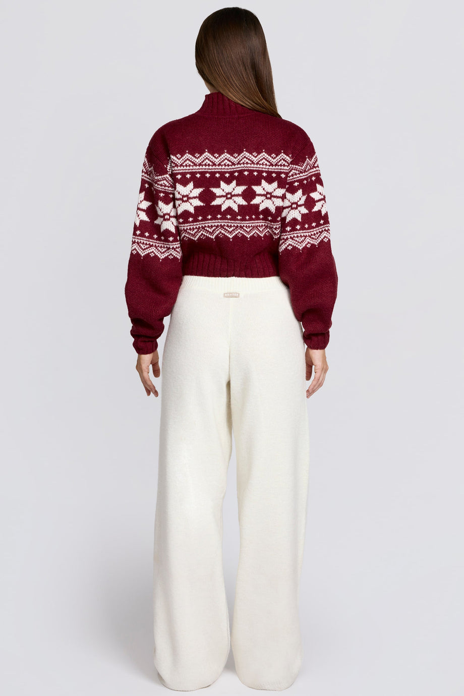 Knit Mid-Rise Wide-Leg Joggers in Ivory