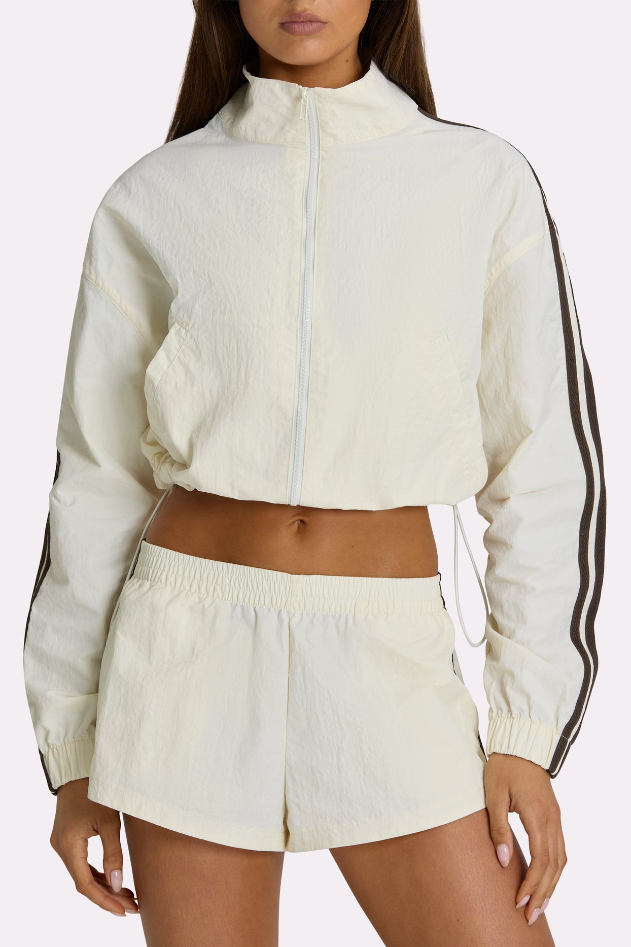 Woven Zip-Up Track Jacket in Coconut - 5