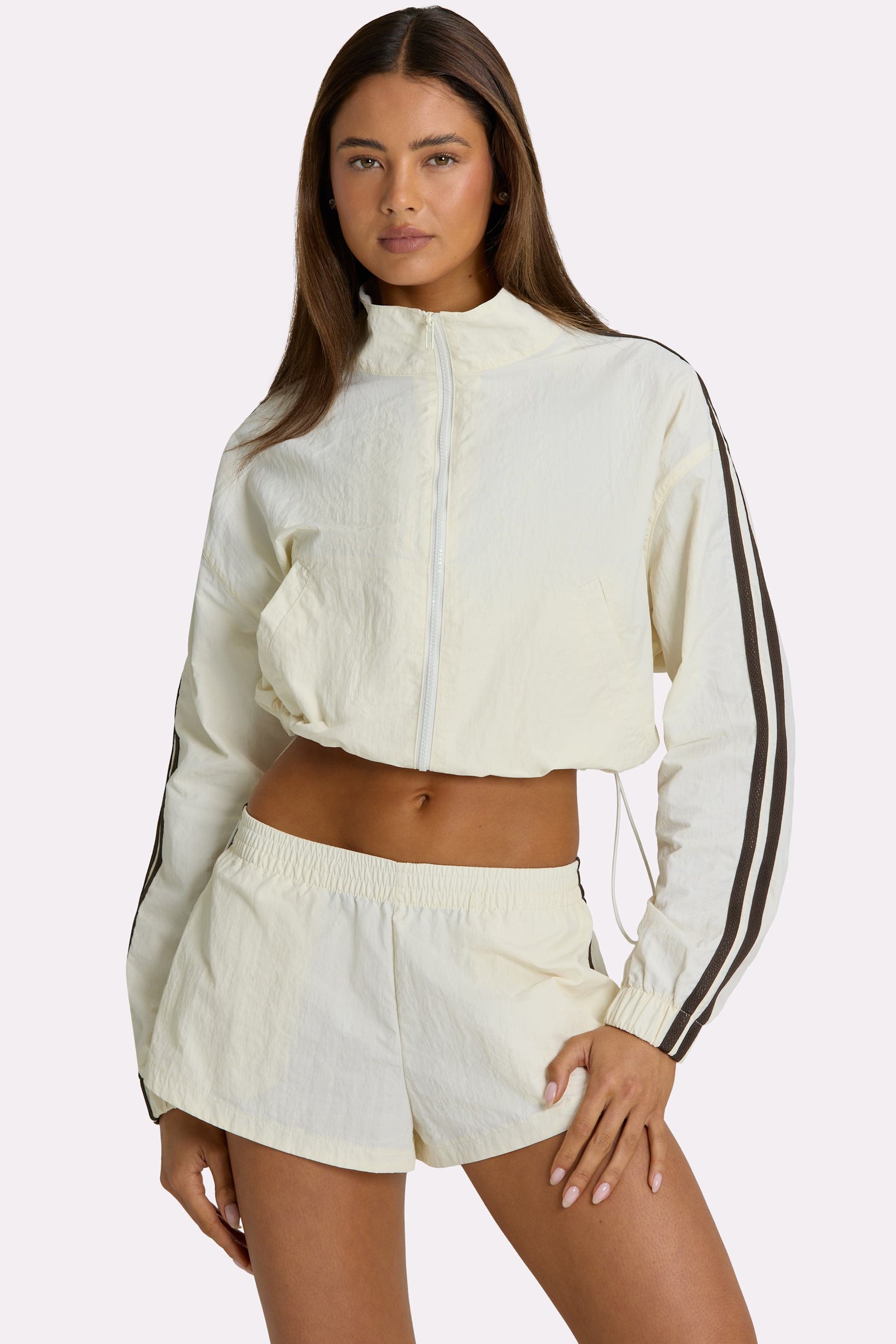 Woven Zip-Up Track Jacket in Coconut - 1