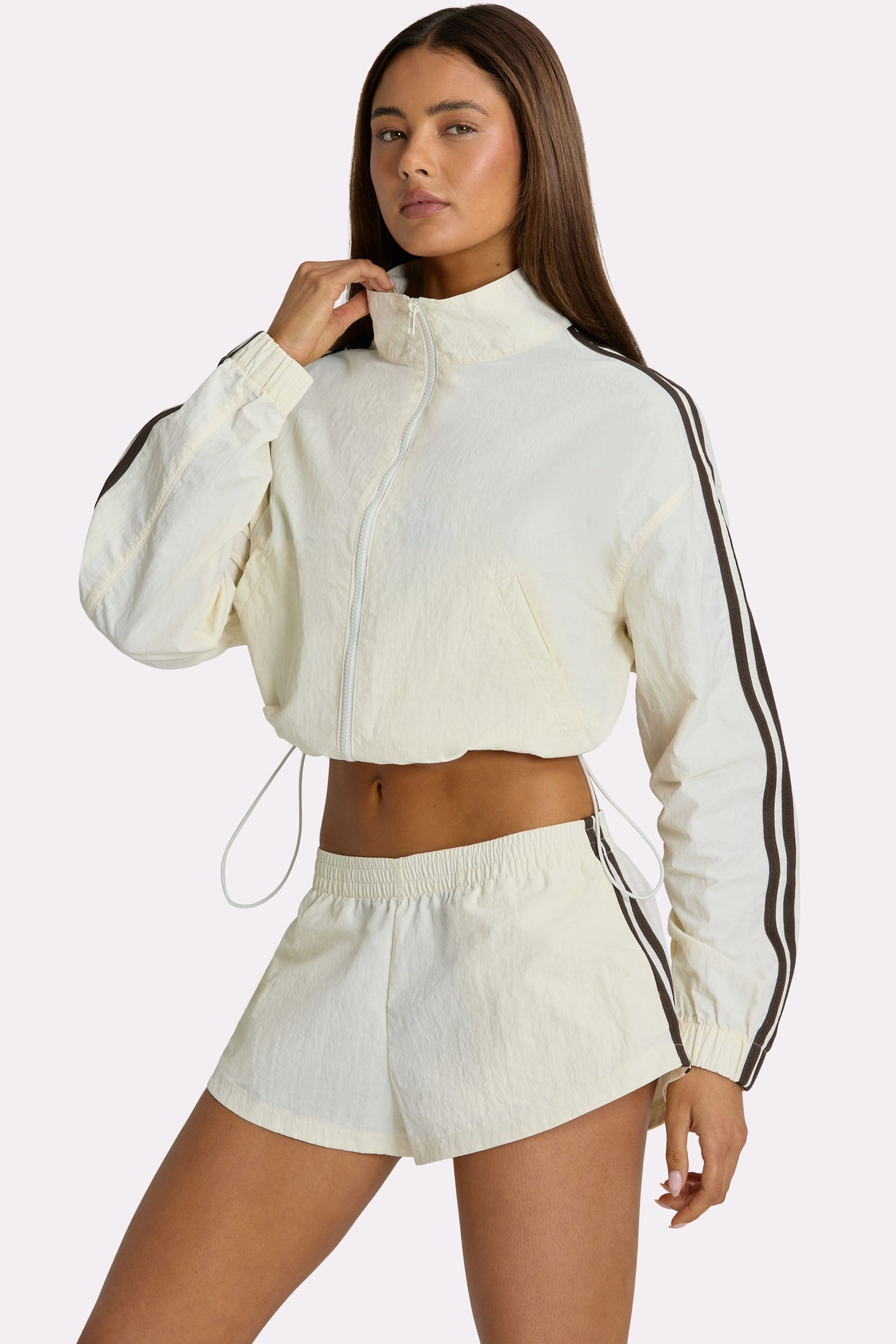 Woven Zip-Up Track Jacket in Coconut - 6