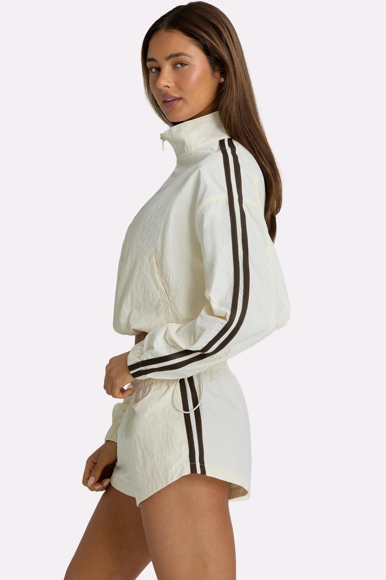 Woven Zip-Up Track Jacket in Coconut - 4