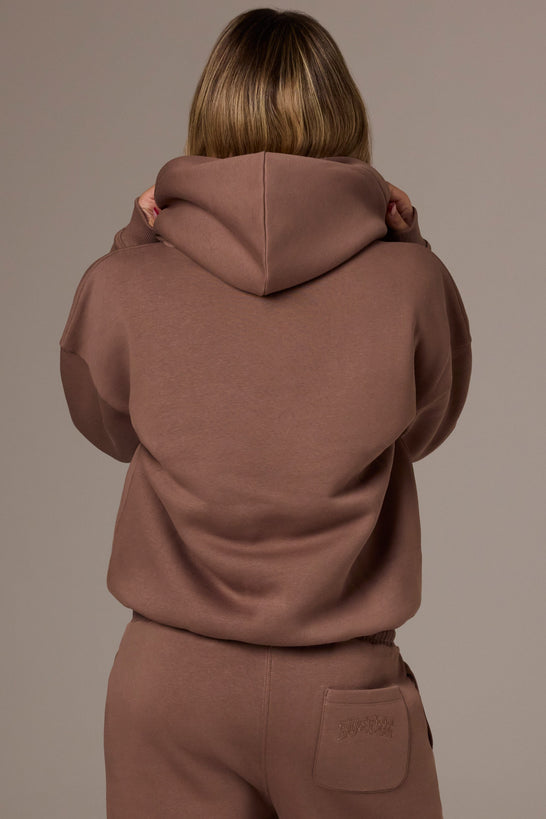 Embroidered Oversized Hoodie in Cocoa