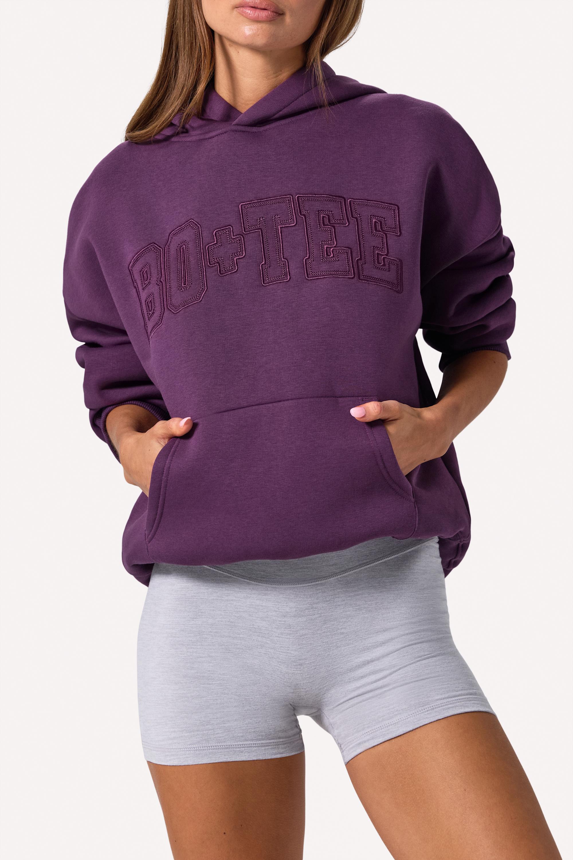 Embroidered Oversized Hoodie in Plum