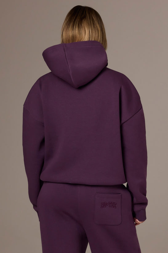 Embroidered Oversized Hoodie in Plum