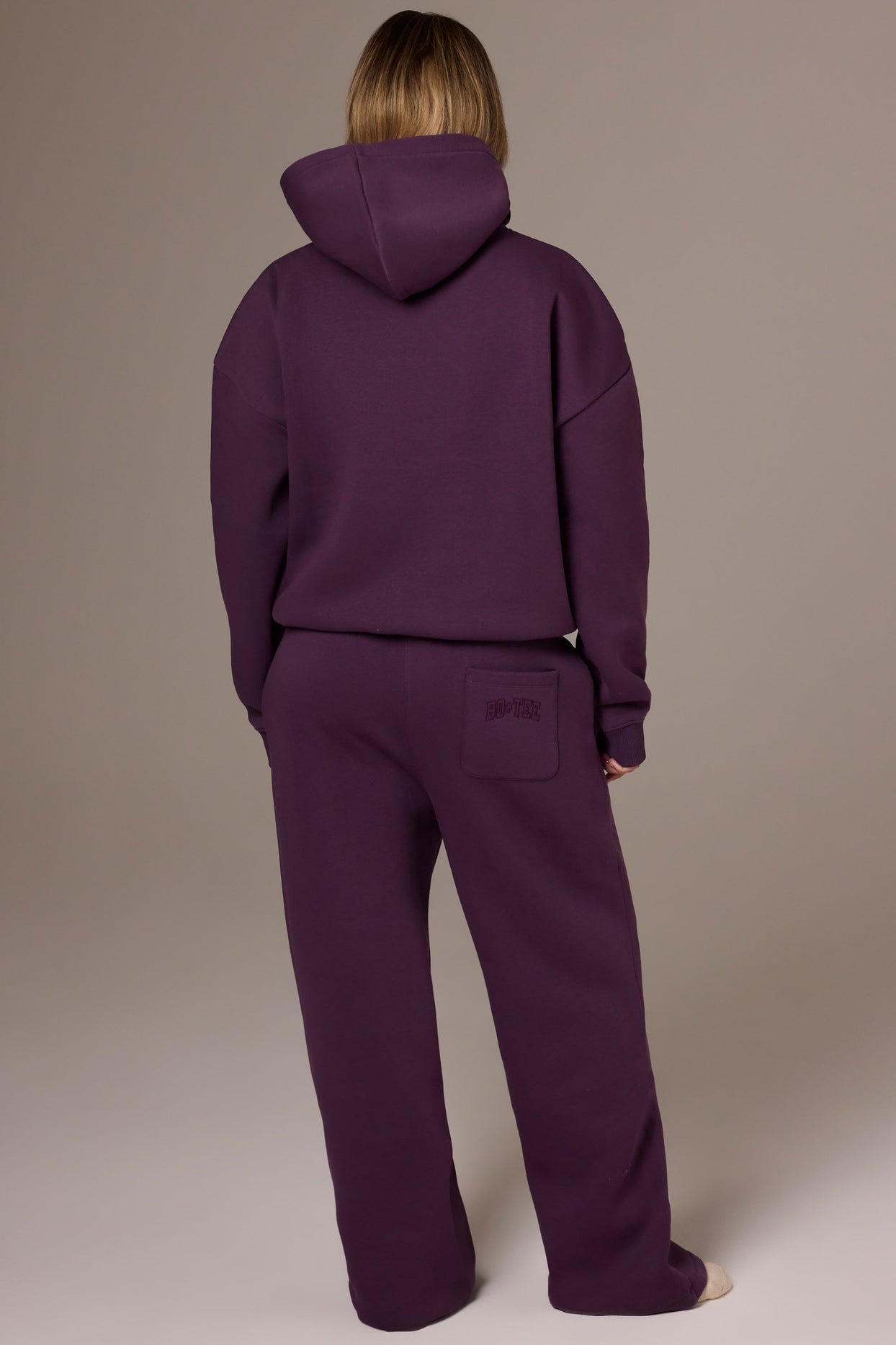 Brushed Jersey Wide-Leg Joggers in Plum