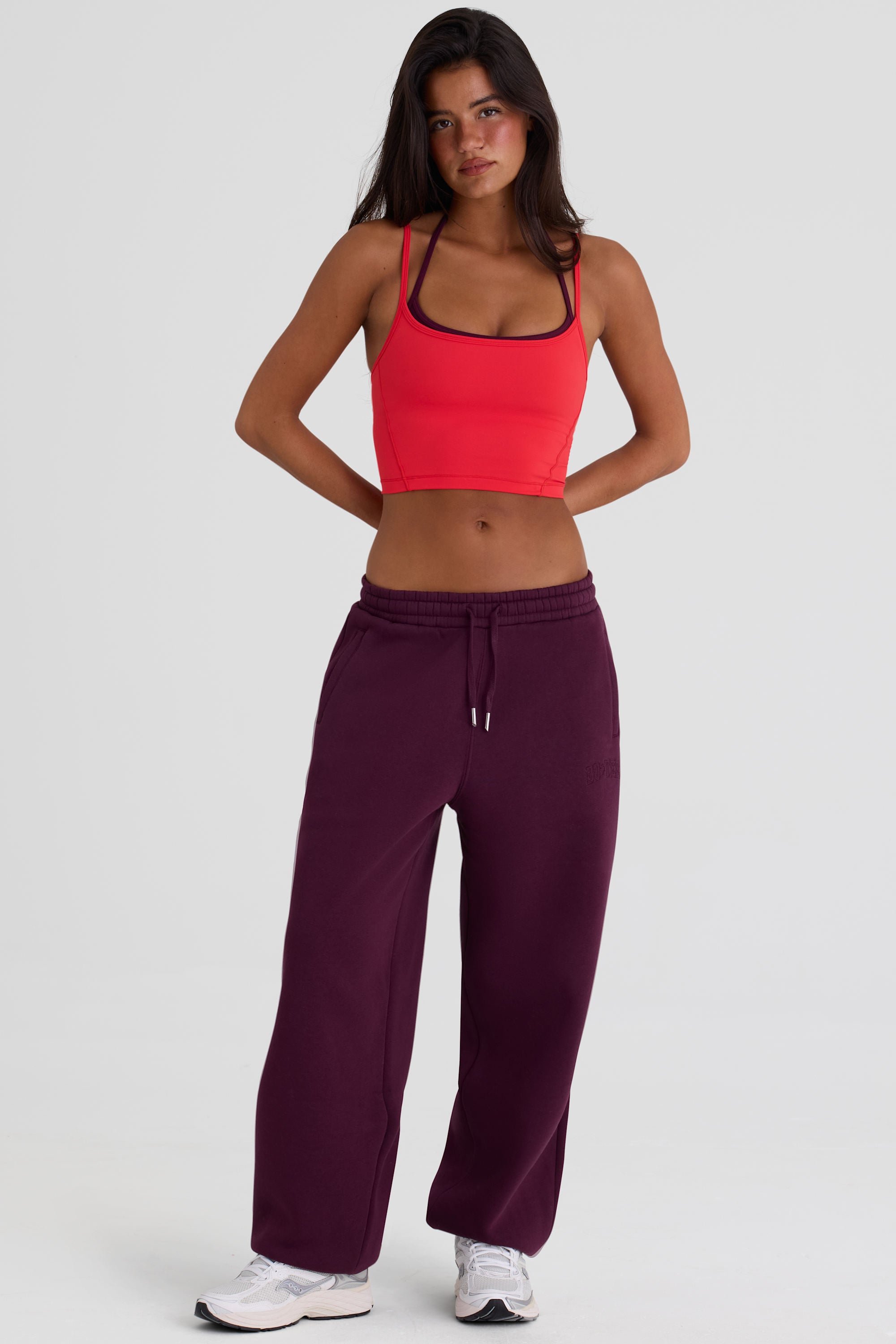 Brushed Cotton Jersey Mid-Rise Relaxed Joggers in Burgundy - 1