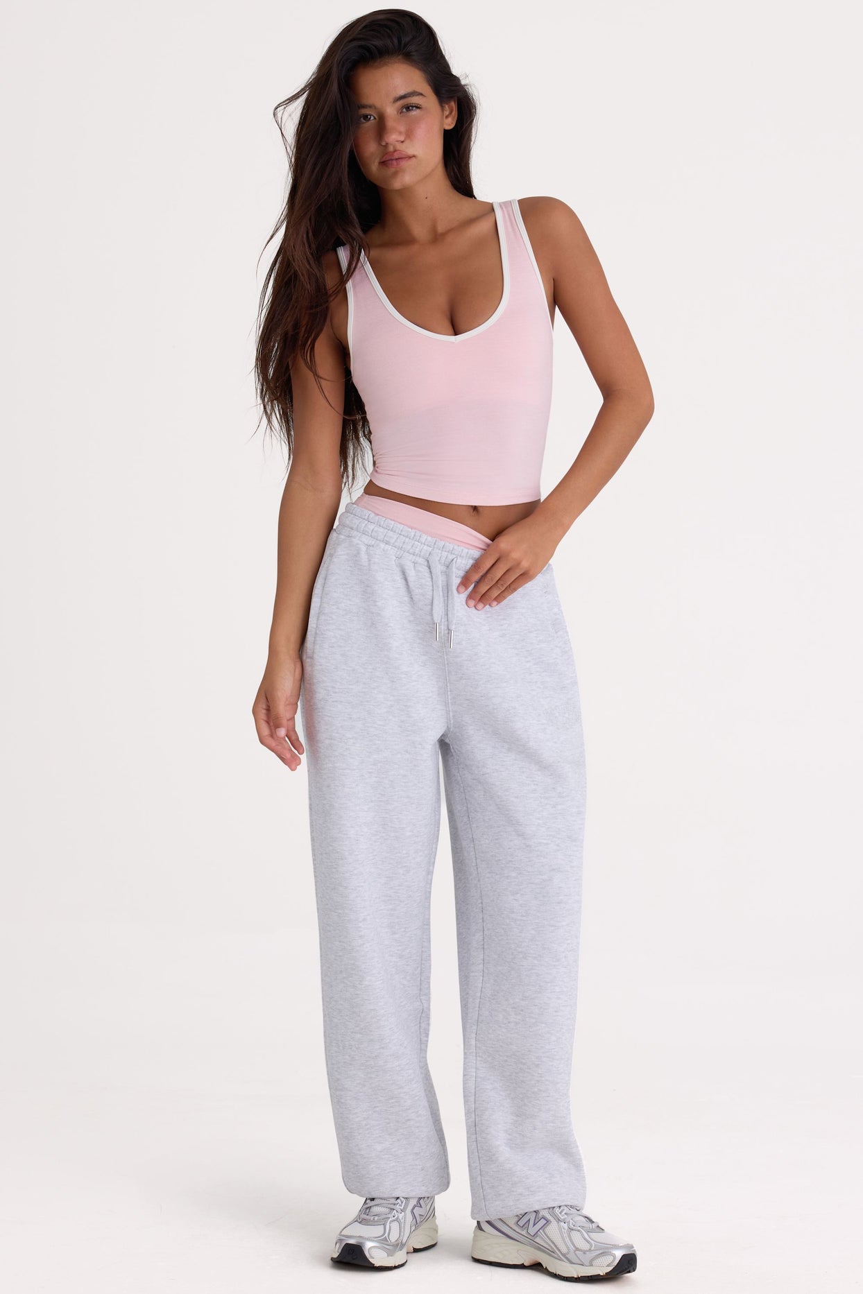 Brushed Cotton Jersey Mid-Rise Relaxed Joggers in Grey Marl - 4