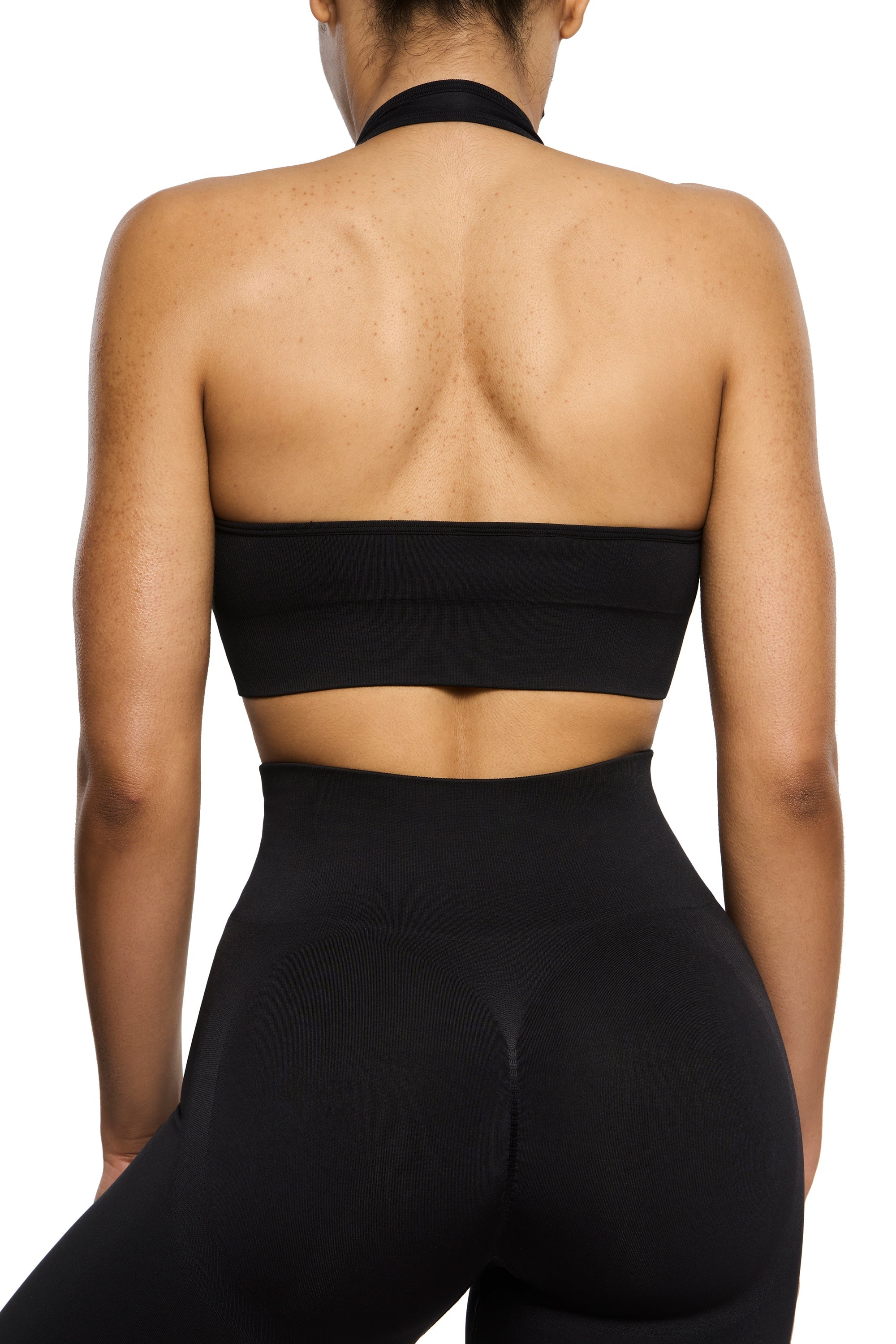 back view of Halter Neck Sports Bra in Black