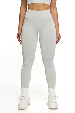 Front view of grey high waisted sports leggings