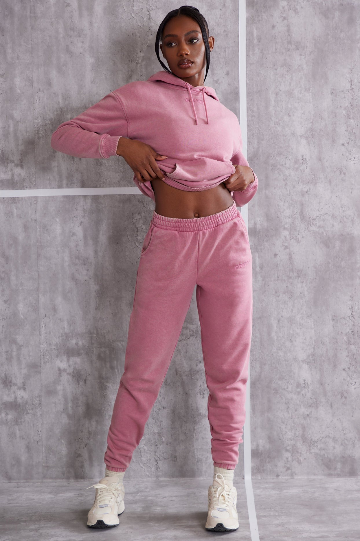 High Waist Cuffed Joggers in Rose