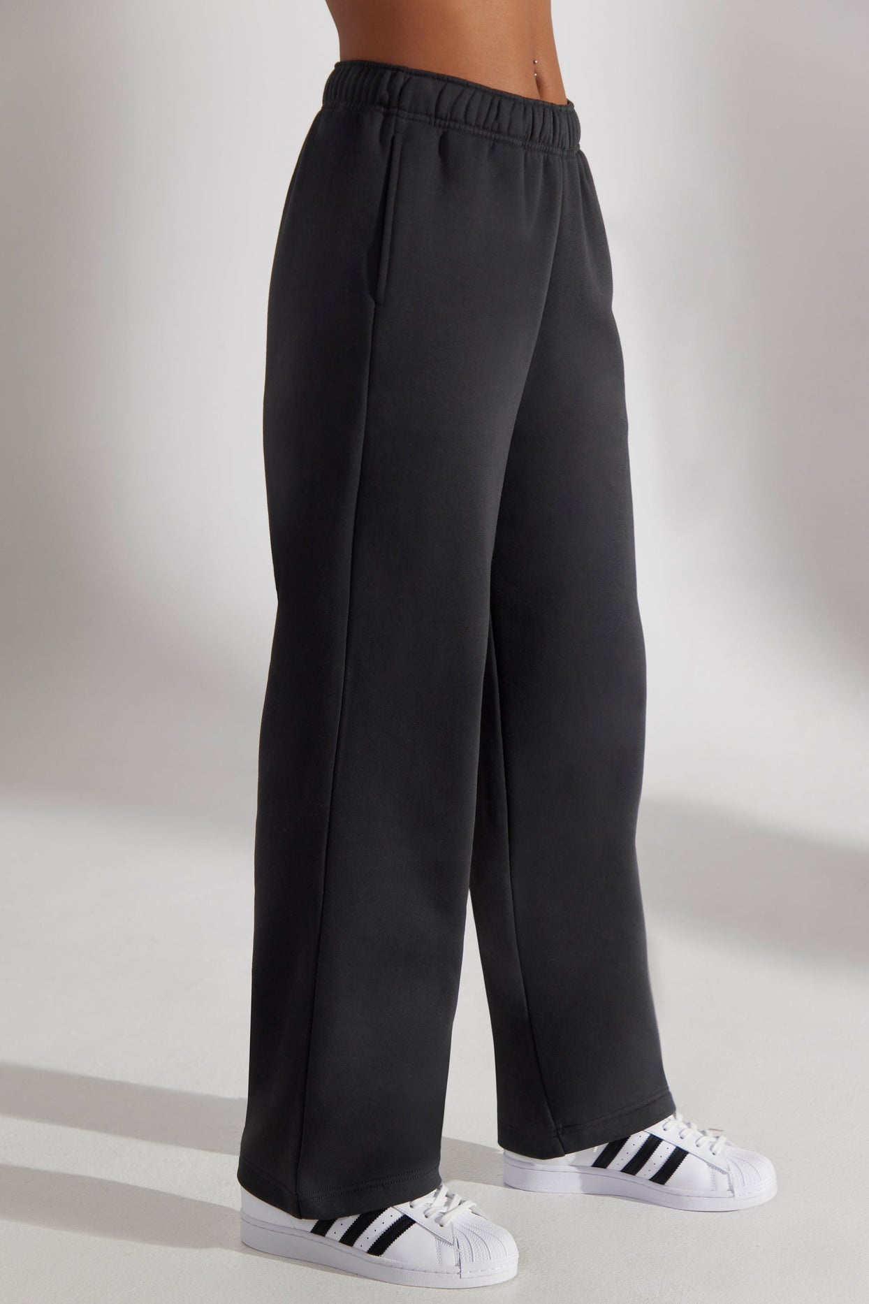 Petite Wide Leg Joggers in Washed Black
