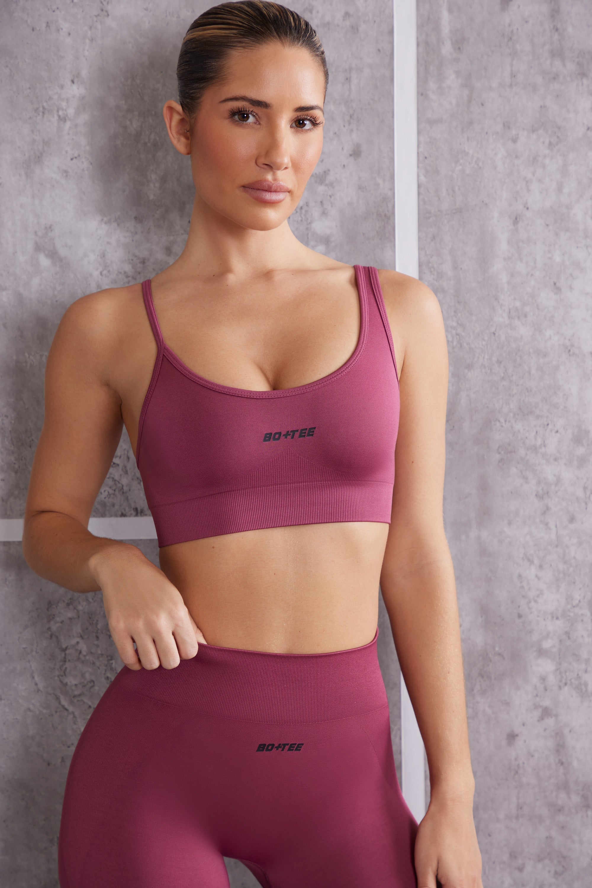 Asymmetric Sports Bra in Dark Rose