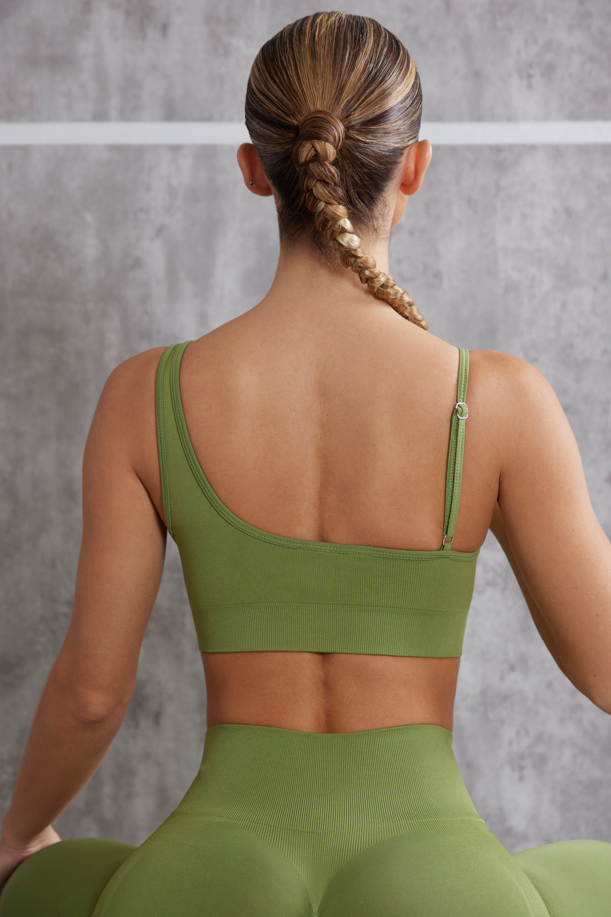 Asymmetric Sports Bra in Olive