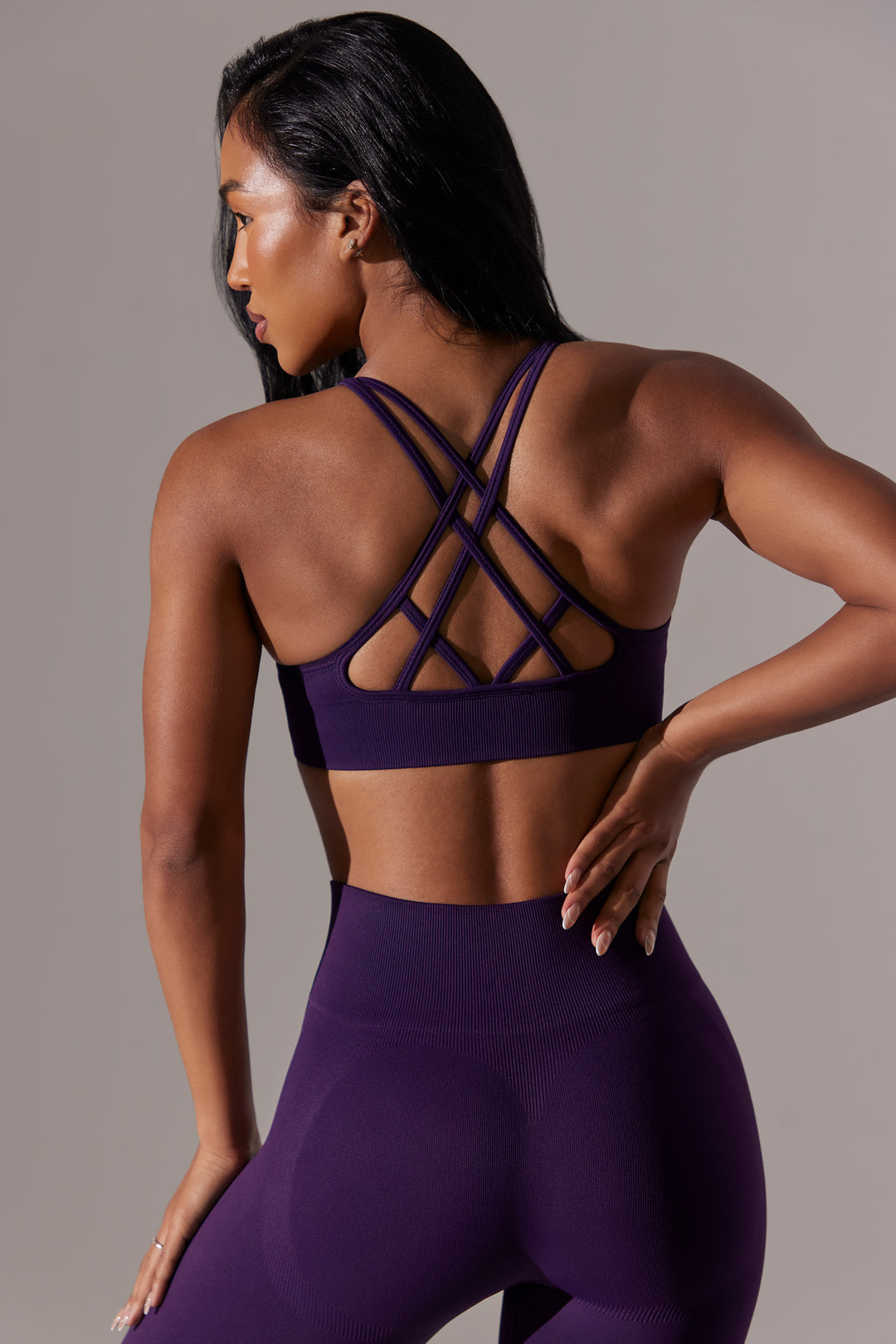 Scoop Neck Multi Strap Sports Bra in Purple