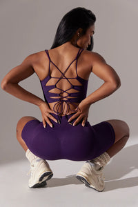 Open Back Square Neck Sports Bra in Purple