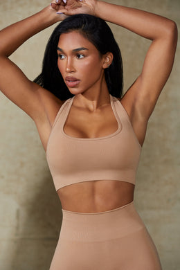 Cut Out Define Luxe Sports Bra in Warm Taupe