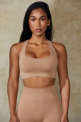 Cut Out Define Luxe Sports Bra in Warm Taupe