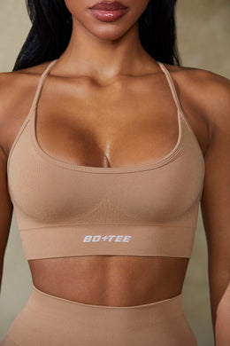 Low Back Define Luxe Sports Bra in Warm Taupe