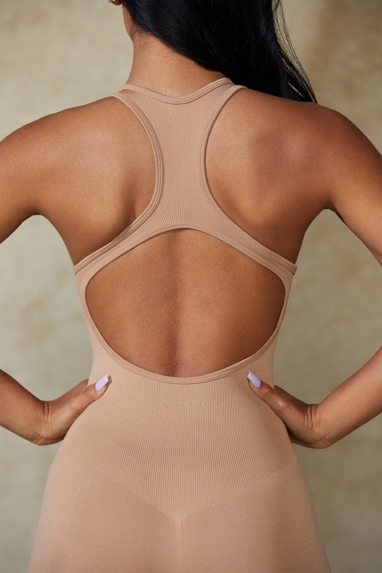 Racer Back Define Luxe Unitard in Warm Taupe