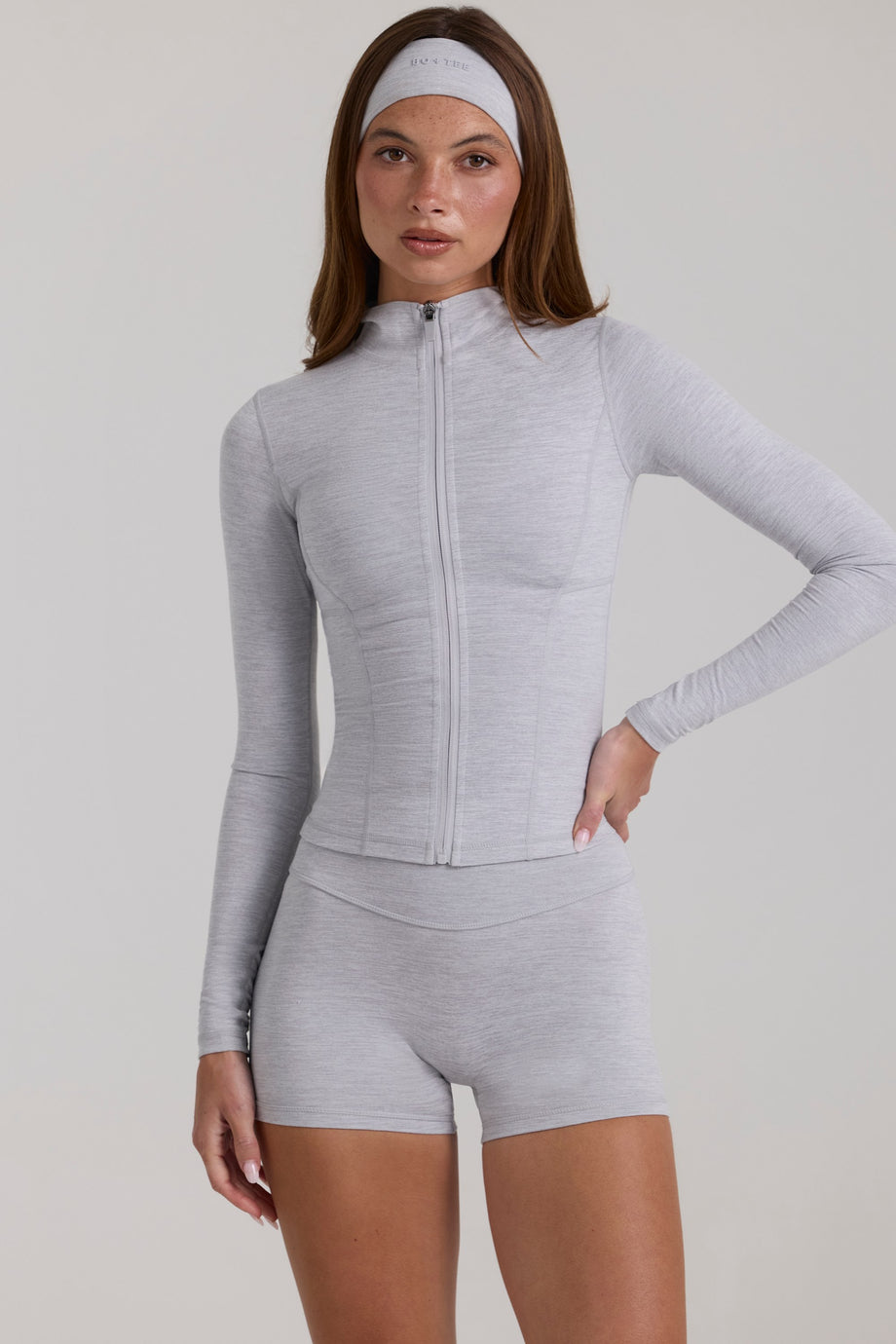 Soft Active Zip-Up Jacket in Grey Marl