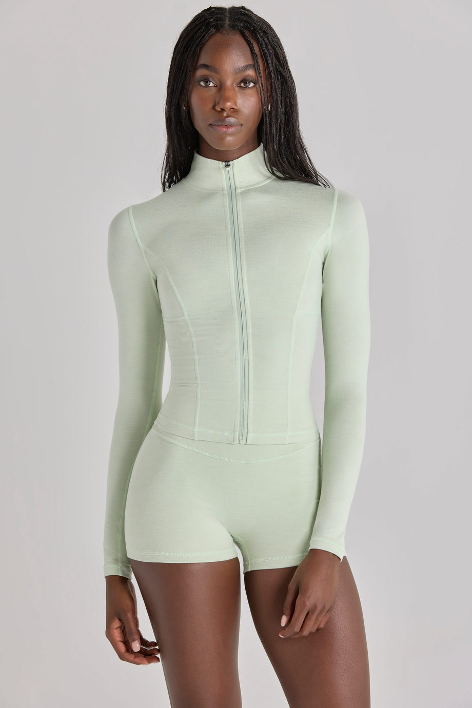 Soft Active Zip-Up Jacket in Sage Marl