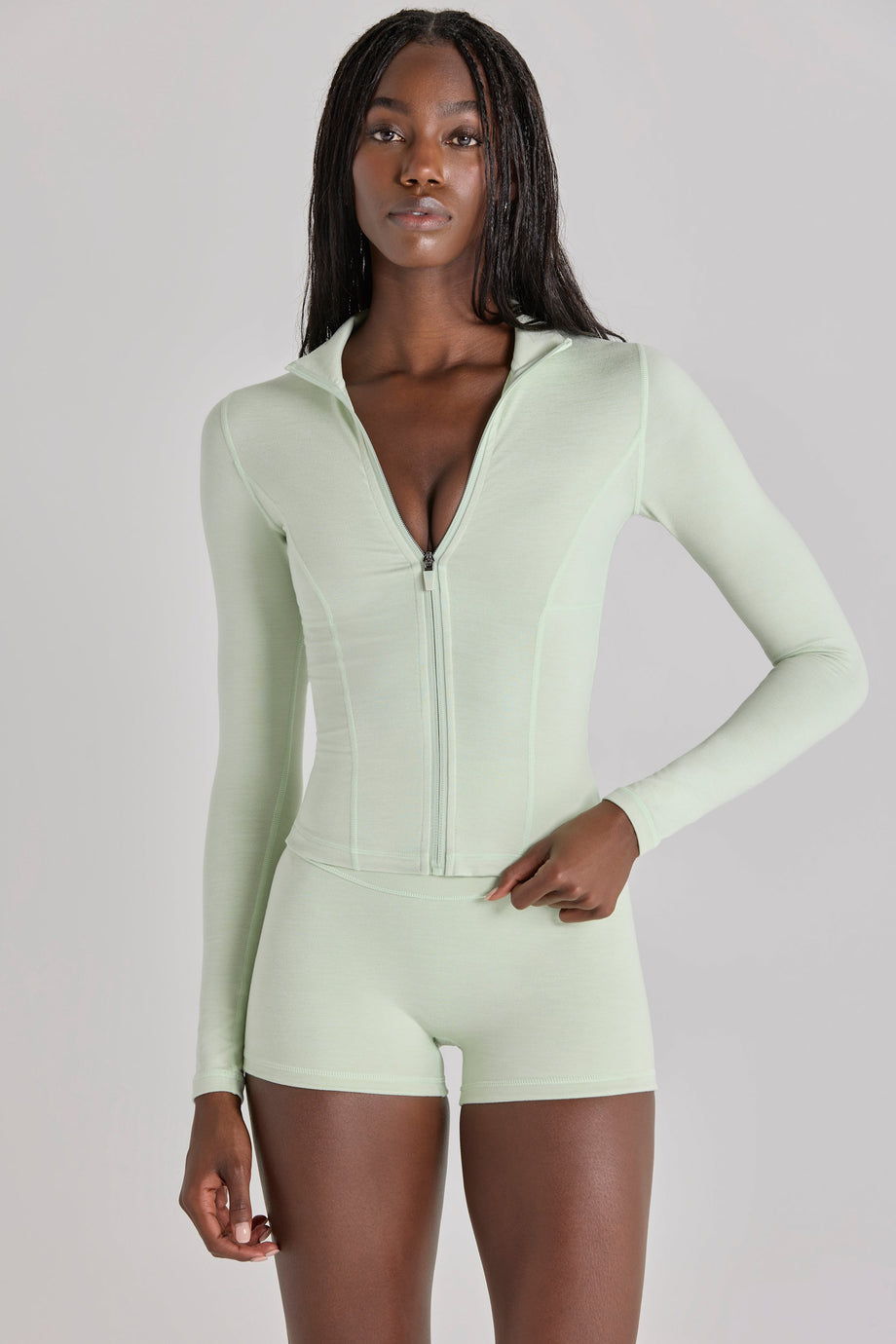 Soft Active Zip-Up Jacket in Sage Marl