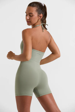 Halterneck Short Unitard in Bamboo Green