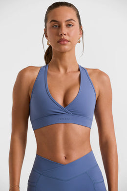 Cut Out Back Sports Bra in Slate Blue