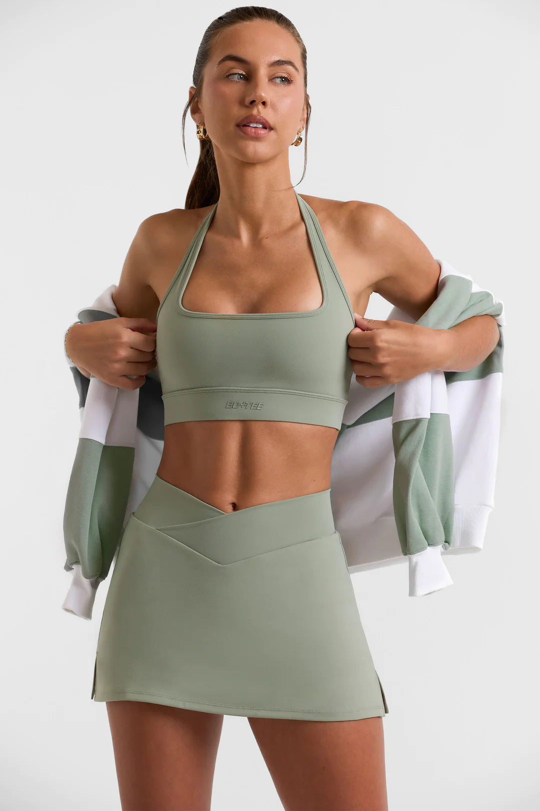 Halterneck Crop Top in Bamboo Green