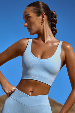 Plunge Neck Open Back FlexiRib Sports Bra in Sky Blue