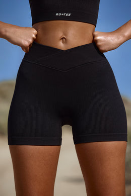 High Waist FlexiRib Mini Shorts in Black