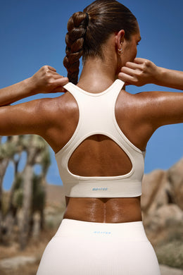 High Neck Open Back FlexiRib Sports Bra in Bone